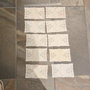 Vintage Embroidered small mats 7 in x 4 in with floral decoration